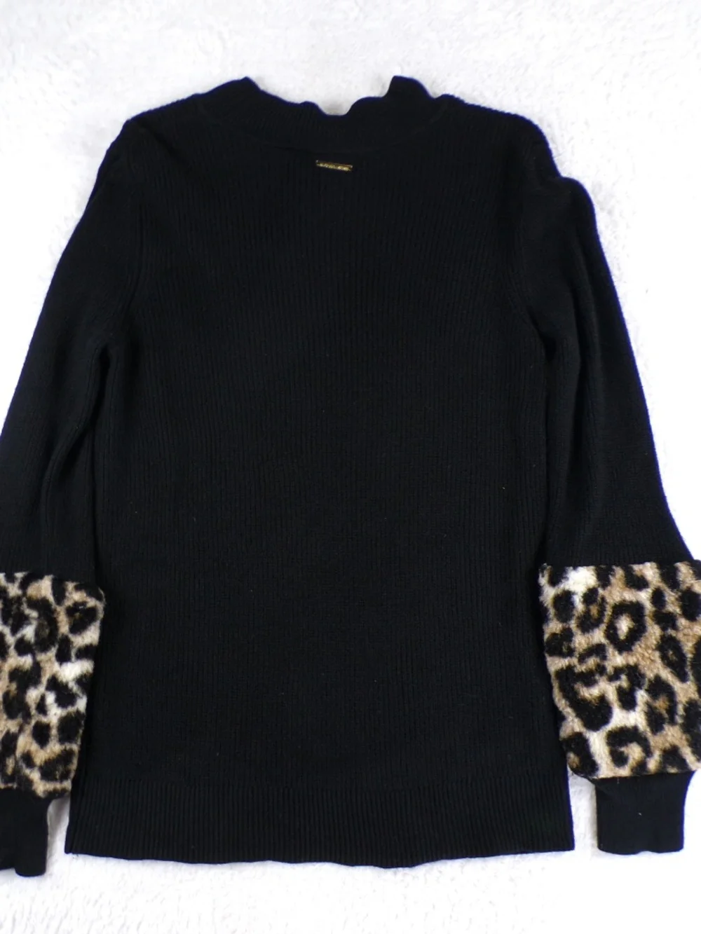 Michael Kors Leopard Cuff faux-fur women's sweater Size S Black